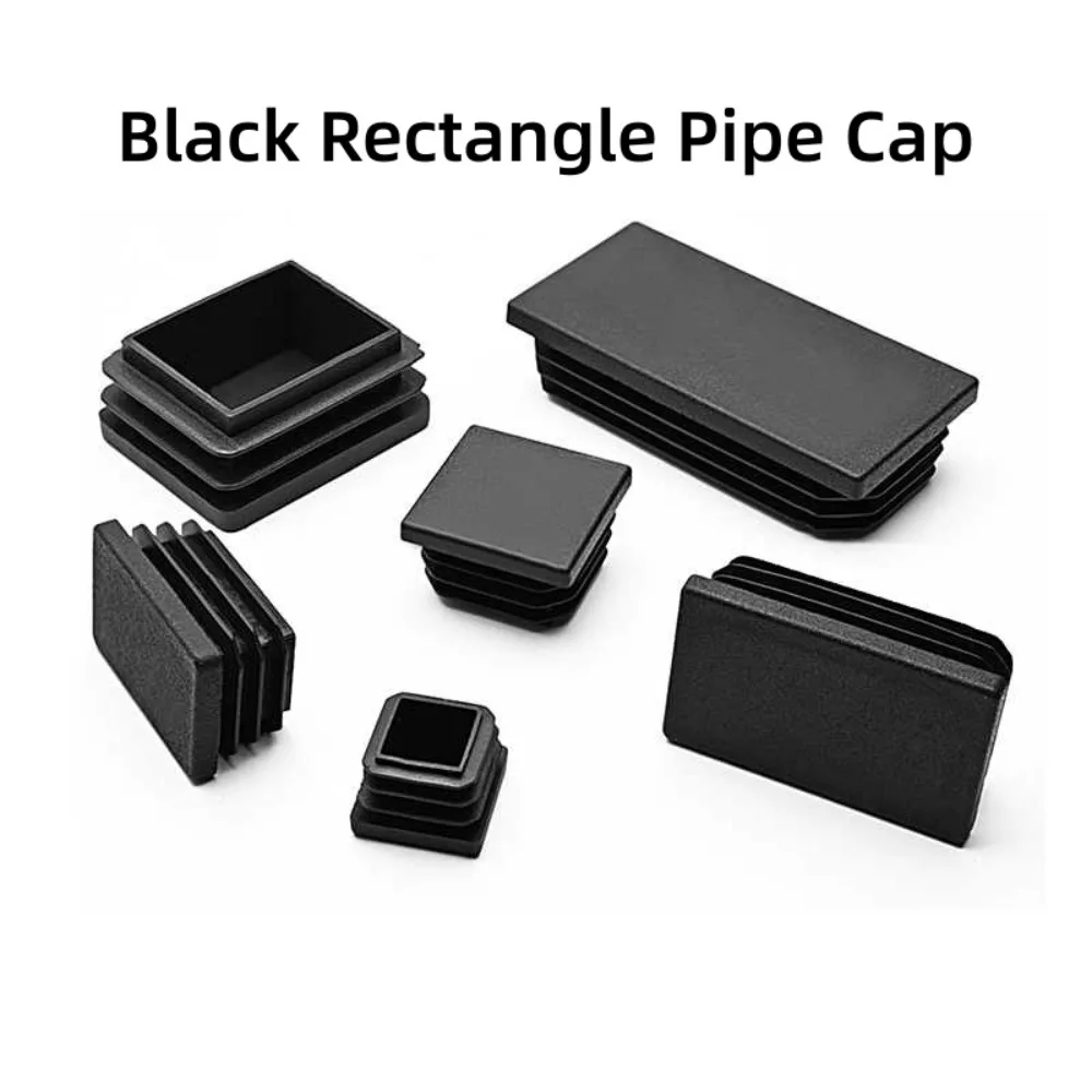 Black Plastic Square/Rectangle Tube End Caps, 10-160mm Blanking Pipe Plugs, Furniture Leg Feet Pads for Steel Tubing Frames