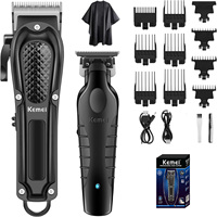 Kemei Professional Hair Clippers Set Cordless Rechargeable Barber Clippers and Trimmers Kit Hair Cutting Machine Gifts for Men