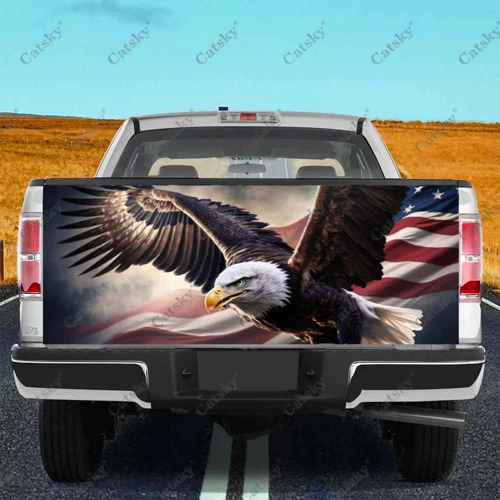 

Bald eagle with USA Flag Truck Tailgate Wrap Professional Grade Material Universal Fit for Full Size Trucks Weatherproof