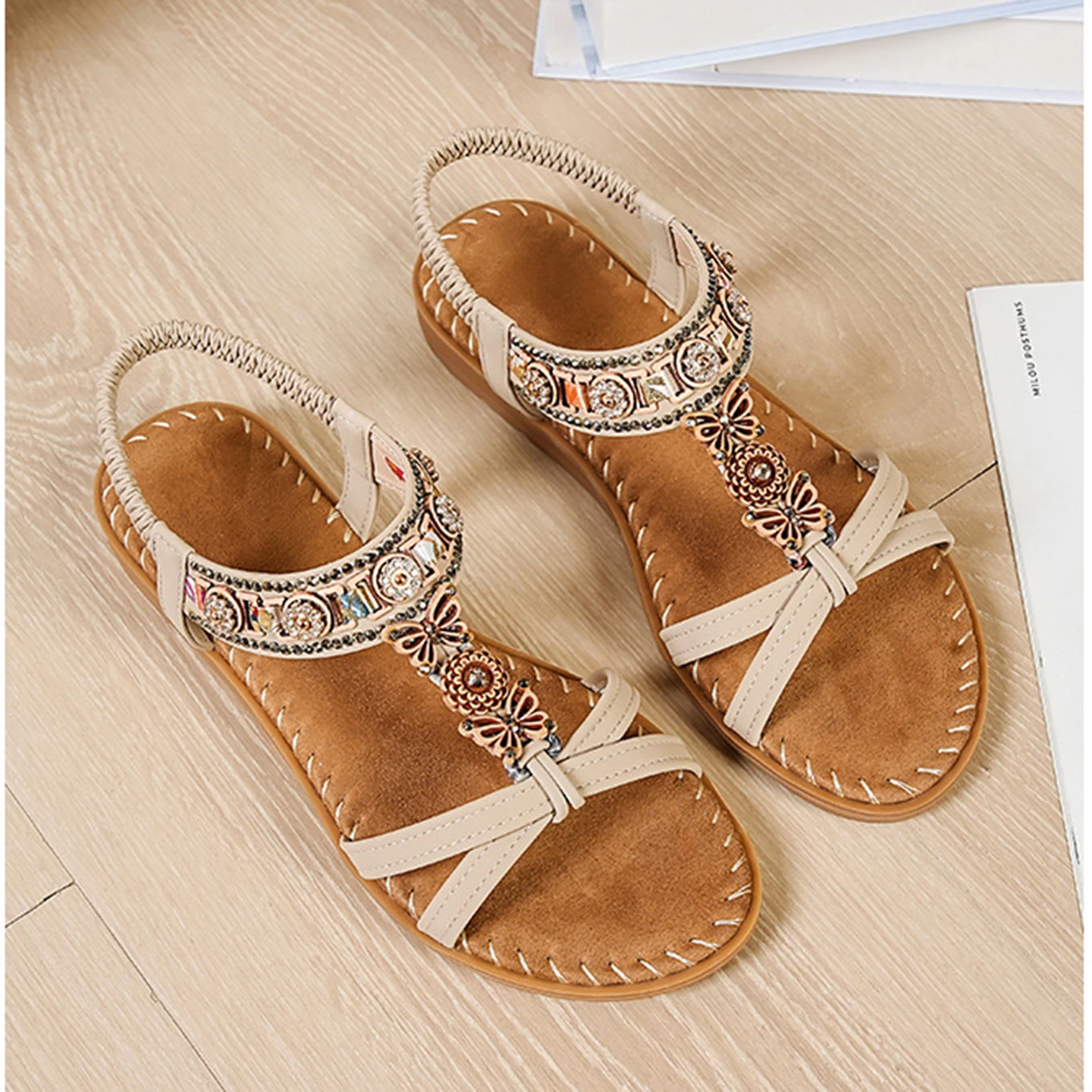 

Summer New Bohemian Versatile Sandals Holiday Fashion Comfortable Soft Sole Women's Non Slip Flat Bottom Beach Shoes Plus Size