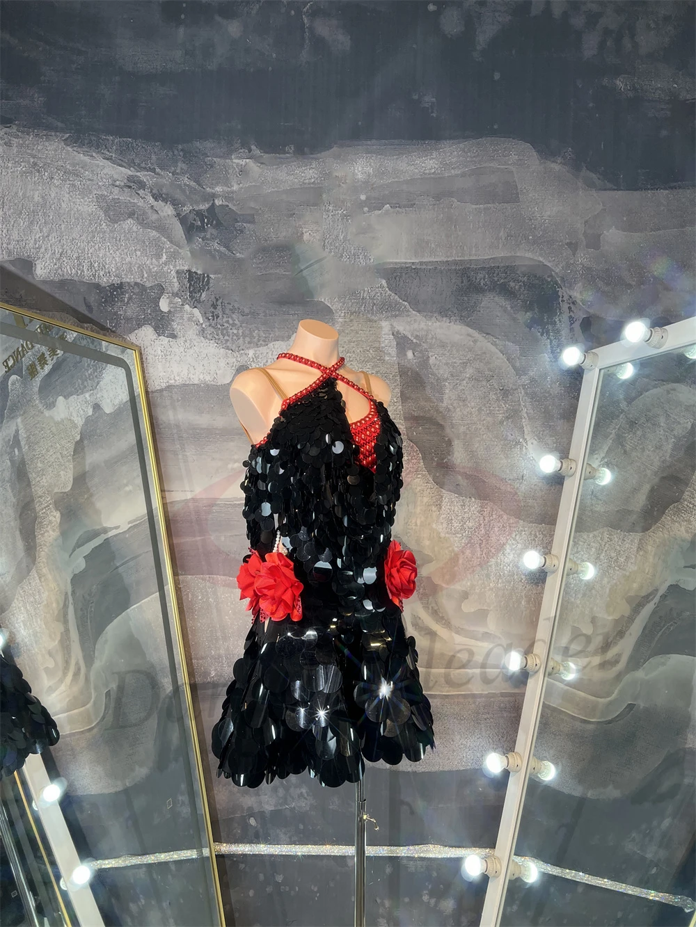 

Latin Dance AB Stone Female Adult Children High end Customized Crimson Black Glitter Black Pool Samba Dress