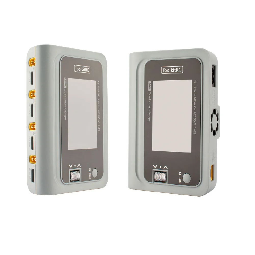 ToolkitRC Q4AC charger XT60 Adapters IPS Bright With Clear Wide Angle Display 4x50w 5A AC 100W 4 Port Smart  DC Discharger