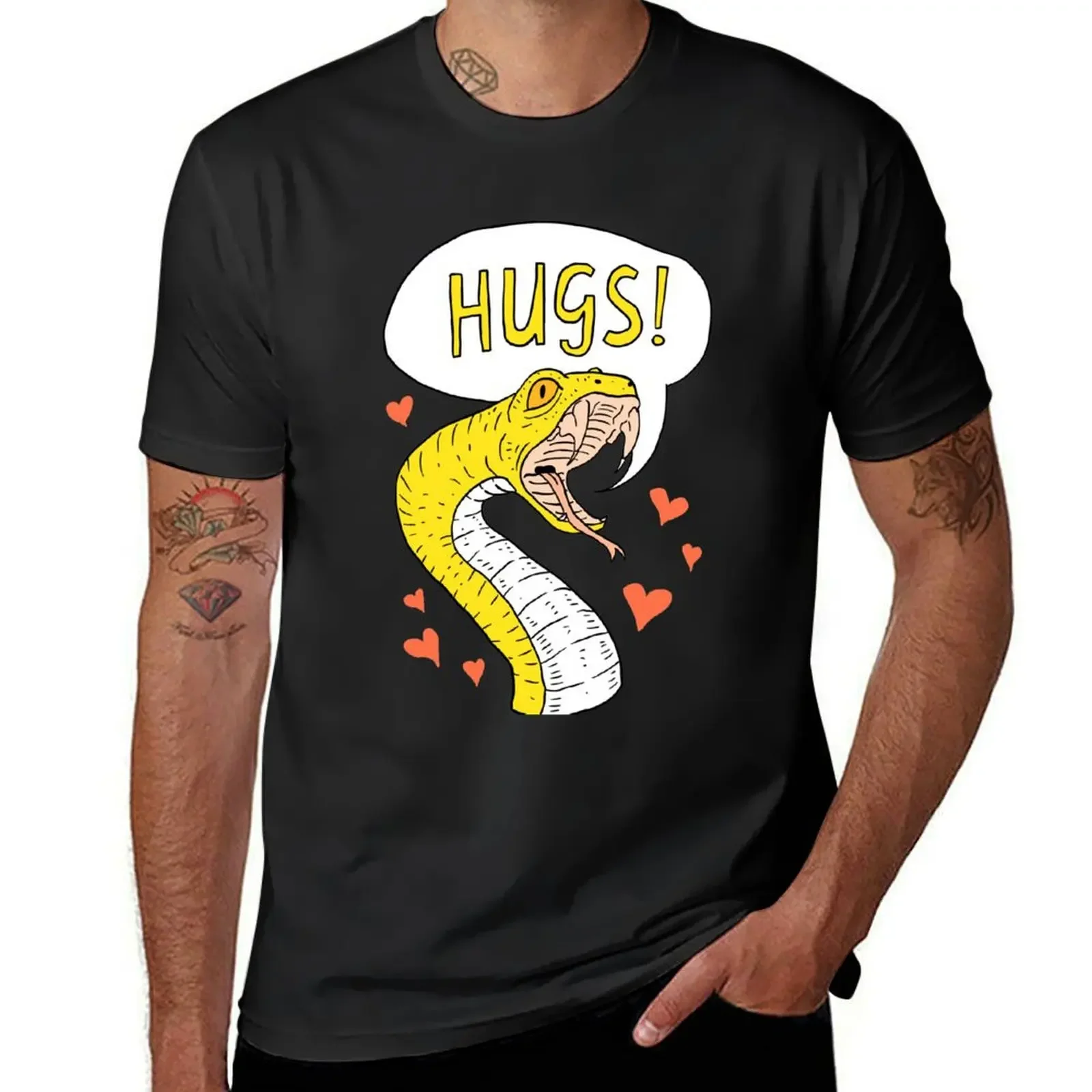 

snake hug! snake with poison fangs. T-Shirt plus size clothes vintage Man t-shirt mens clothes