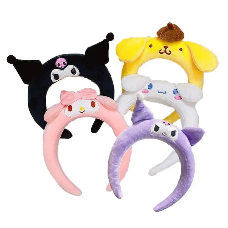 عصابة رأس قطيفة كرتونية للأطفال من MINISO Sanrioed ، غسل الوجه بالقرفة ، Kuromi My Melody ، هدية للطالبات والفتيات