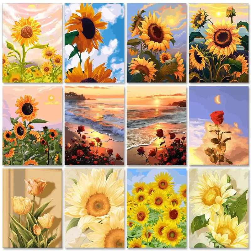 

RUOPOTY Frame Diy Painting By Numbers Kits Sunflowers Drawing Coloring By Numbers Handicrafts For Diy Gift Home Wall Picture