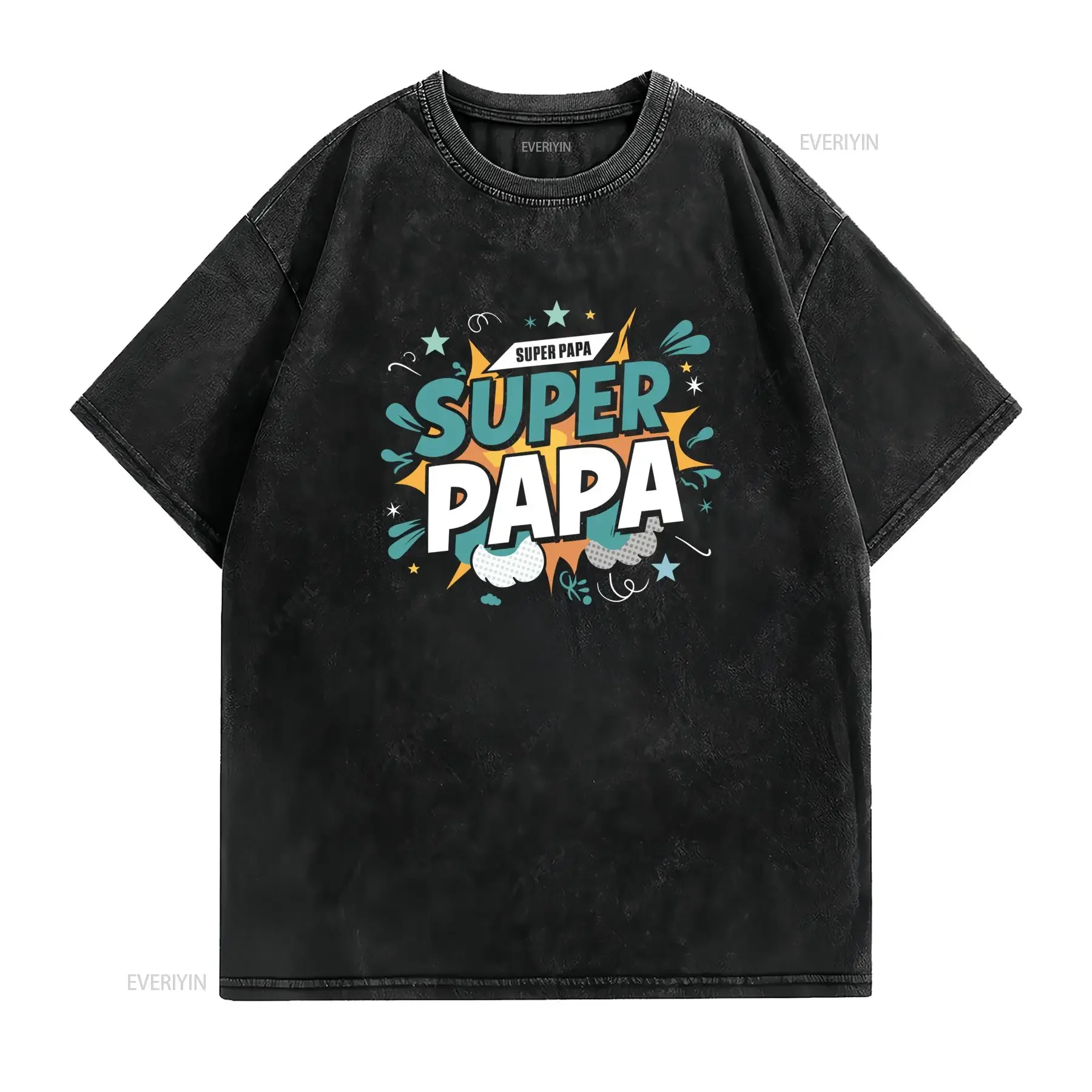 Maglietta Uomo Super Papa Design Divertente con Impronte Supereroi Taglio Largo Collo Tondo Comoda Tutte le Stagioni vintage