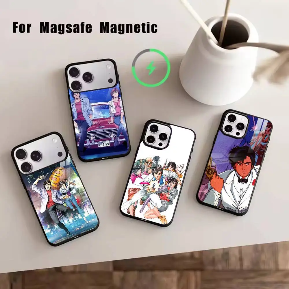 

Retro C-City Hunter Comic Phone Case For iPhone17,16,15,14,13,12,11 Plus,Pro Magnetic For Magsafe Wireless Charging