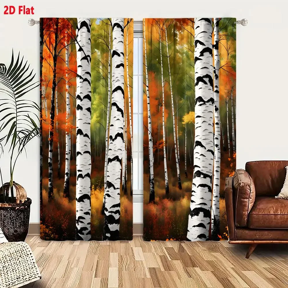 Vibrant Autumn Forest Scene Curtains Living Room Window Drapes Realistic Fall Woodland Backdrop