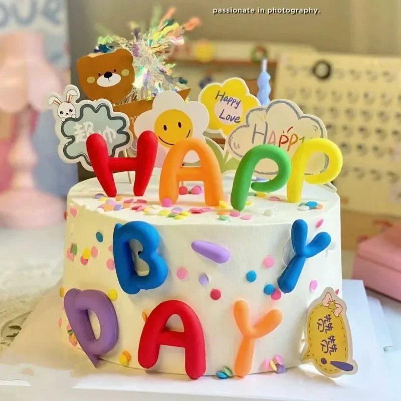Simulation Cartoon Happy Birthday English Letter Cake Model Fake Birthday Cake Sample Brithday Party Ornaments Photography Props