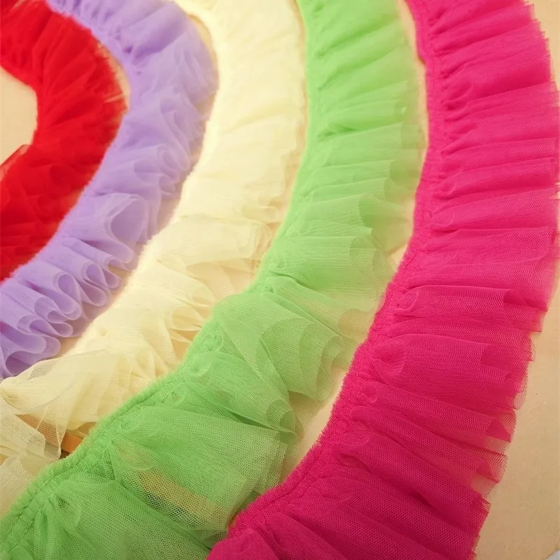 3 Meters/Lot 9 cm Wide Multi-Color Double-Layer Mesh Yarn Lace Fluffy Yarn Pleated Ruffle Edge Skirt DIY Pleated Lace Accessorie