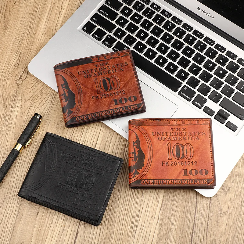 محفظة INEYES للرجال بتصميم فاتورة الدولار من جلد البولي يوريثان رفيعة ثنائية الطي مع إغلاق مغناطيسي ونافذة الهوية وحامل أموال للجيب الأمامي