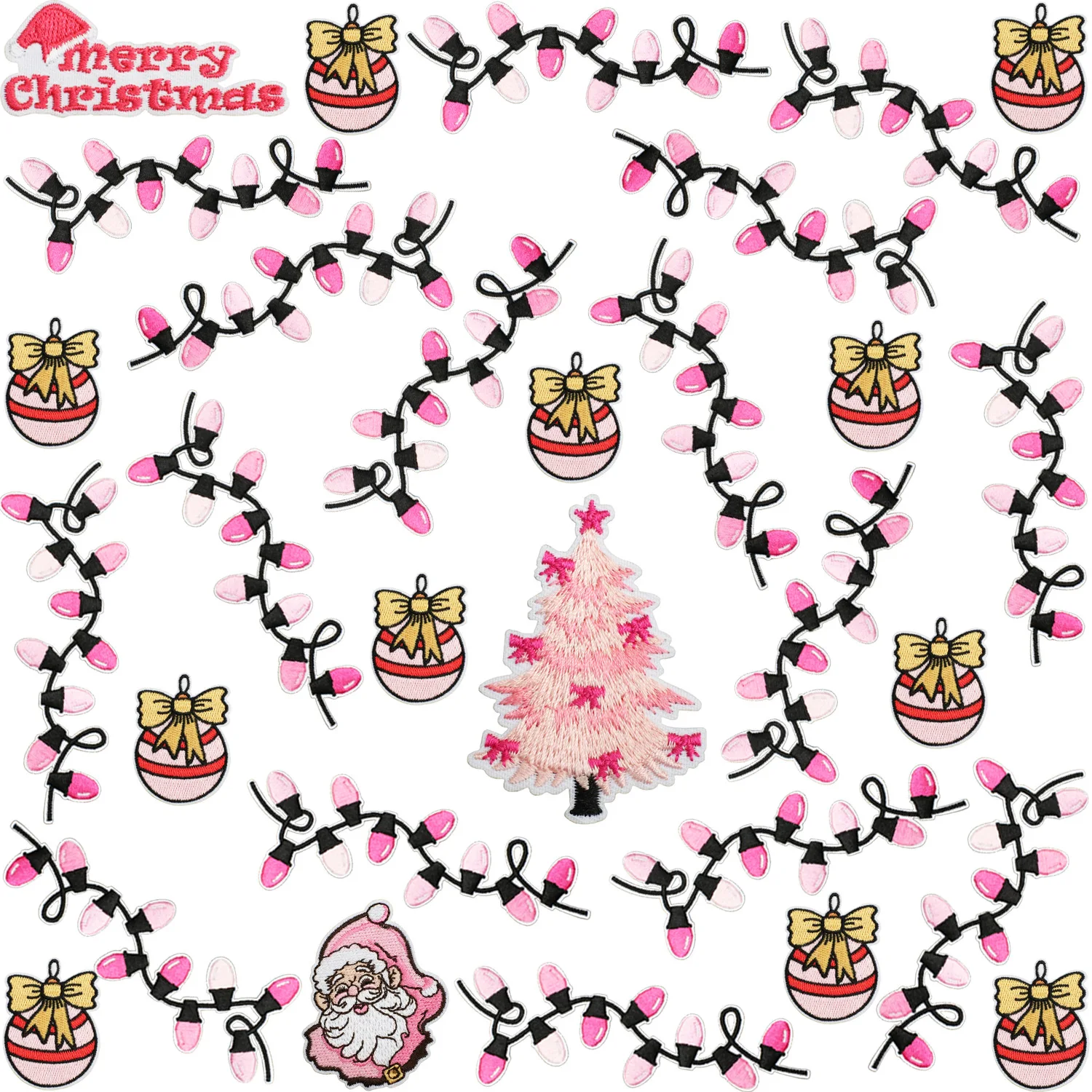 Embroidery Xmas Tree - Weihnachten rosa Licht Patch Happy Holiday