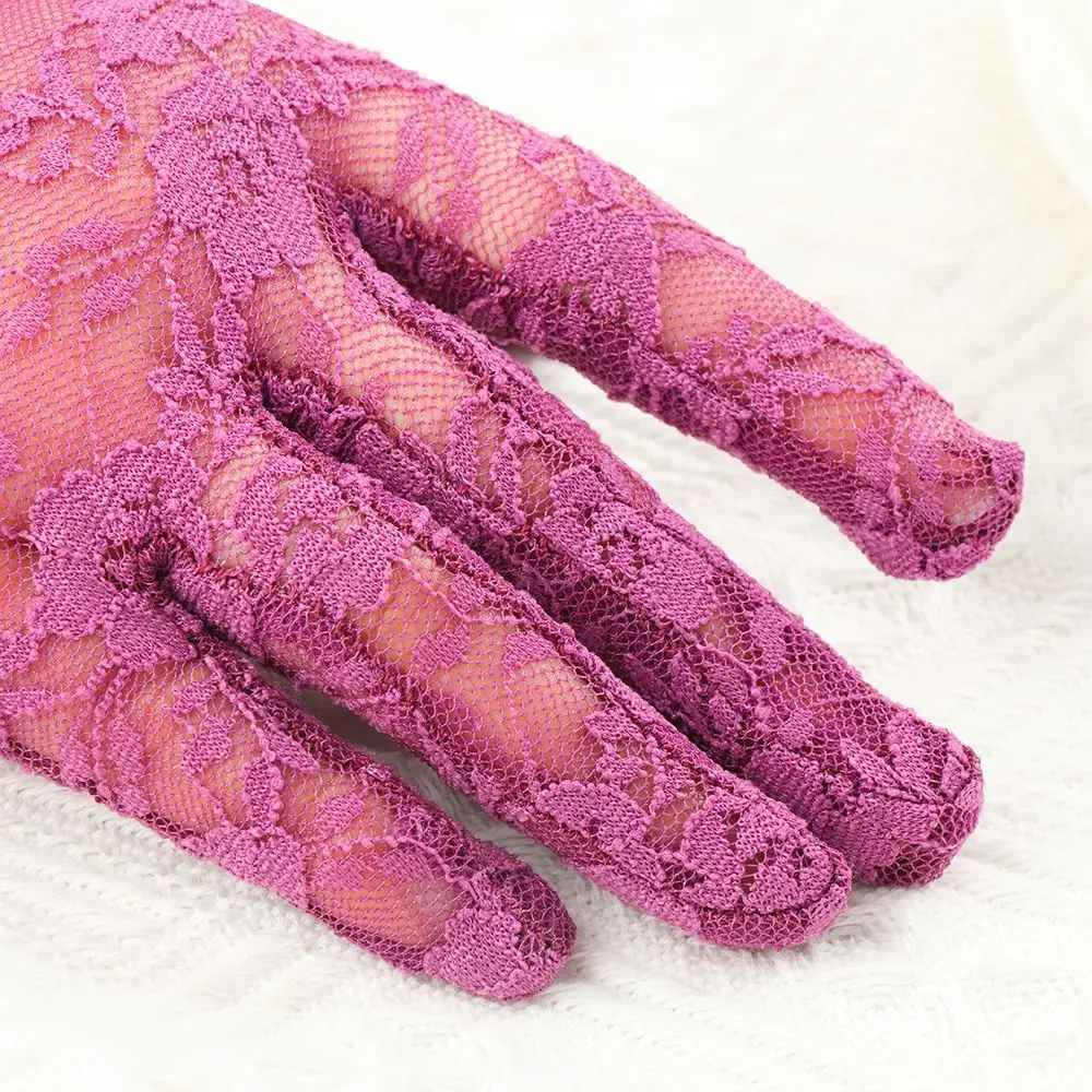 Women UV Protection Mittens Wedding Lace Gloves White Bride Gloves Rose Flower Pattern Party Dressy Gloves