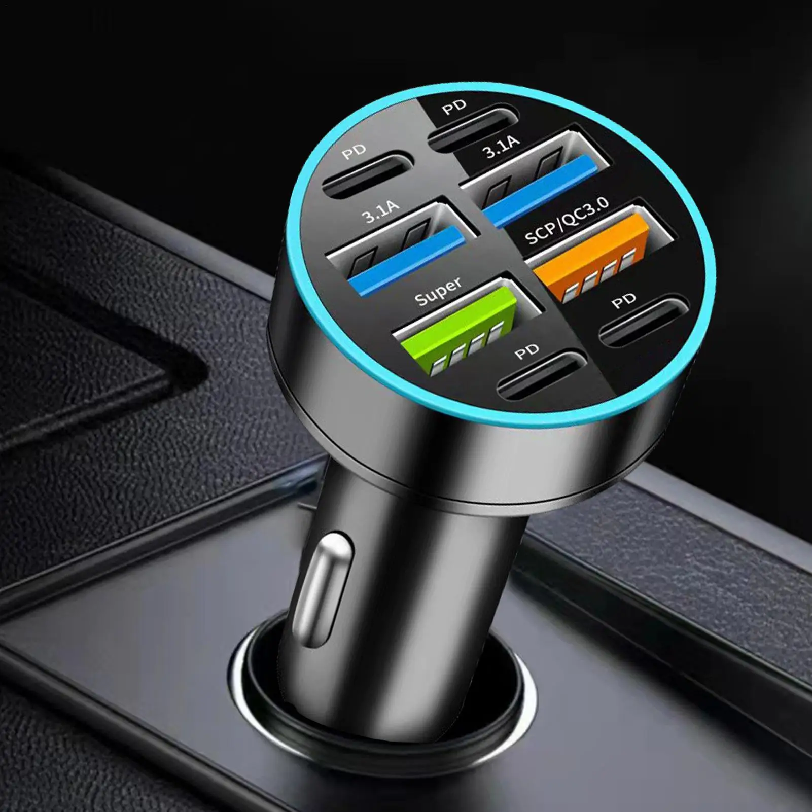 12V-24V PD+USB Fast Car Charger 66W Fast Charging Car Charger Adapter Digital Display Phone Fast Charger Charging Ports