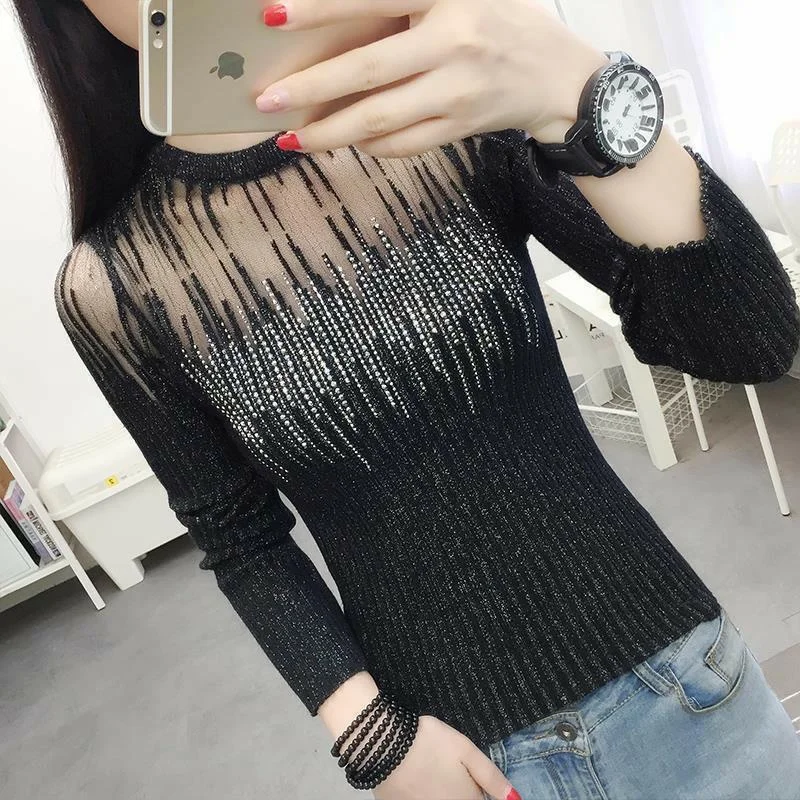 

Сетчатый гладильный свитер, базовая рубашка, женский топ с длинными рукавами