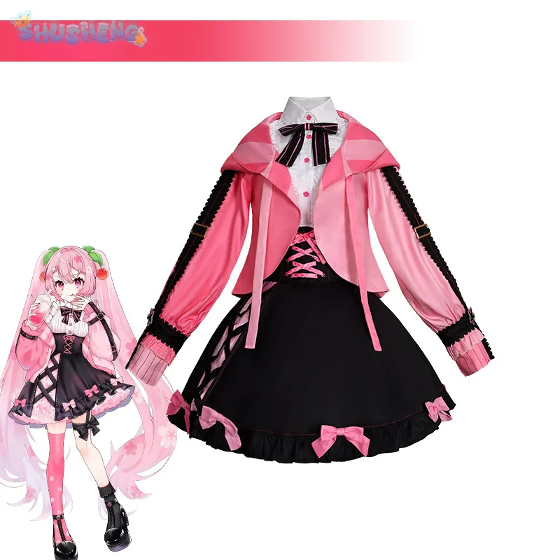 أنيمي مشروع Sekai المرحلة الملونة! أزياء تنكرية 2025 فتاة جديدة معطف وردي حلو تنورة ربطة عنق جوارب عيد الميلاد لوليتا ميكو موحدة