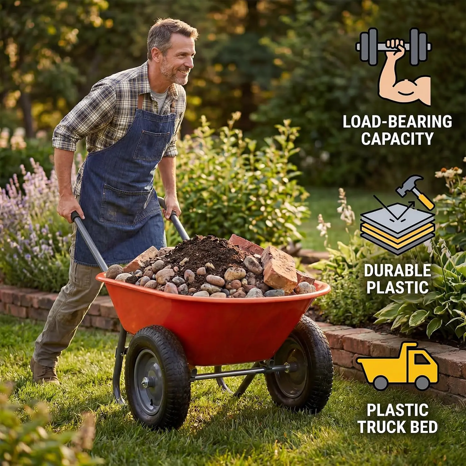 600Lb Mesh Utility Cart Dual-Wheel Wheelbarrow with 14