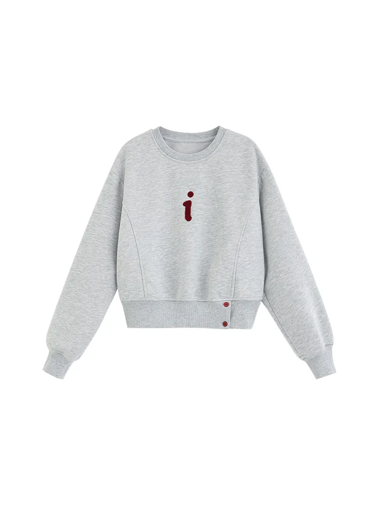 Casual Loose Comfy Embroidery Contrast Crewneck Sweatshirt Autumn Drop Shoulder Pullover Long Sleeve Oversized Lazy Women Top