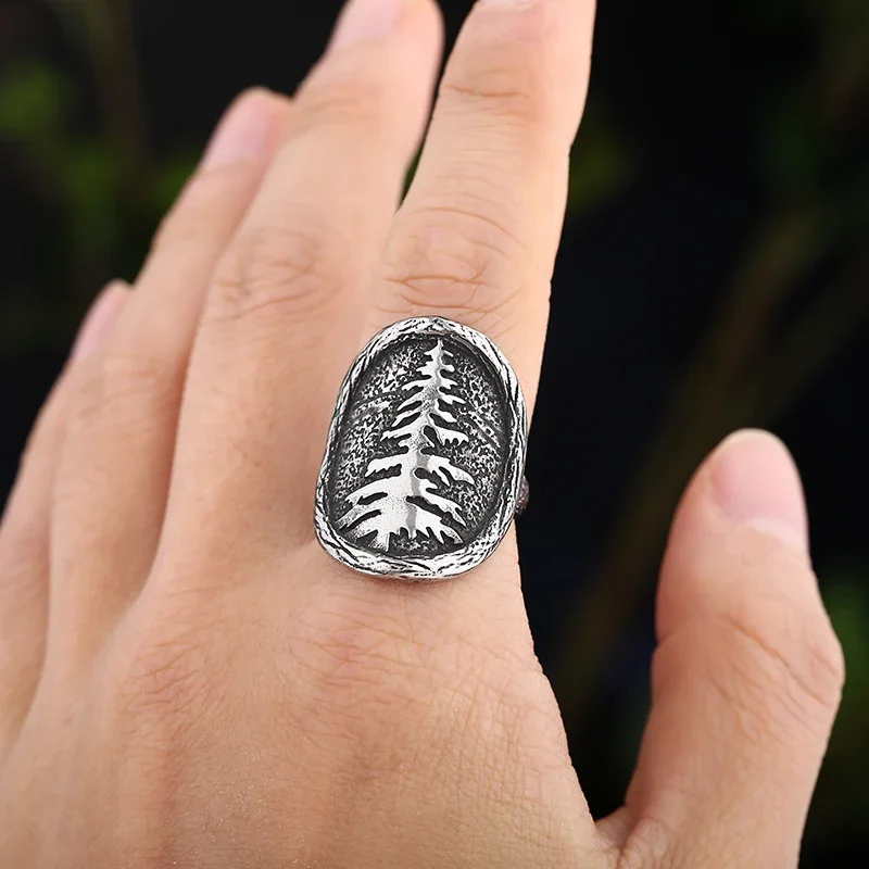 316L Stainless Steel Punk Antique Crystal Tree of Lift Ring For Man Women Bijoux Bague Party Gift Hollown Jewelry Freeshipping