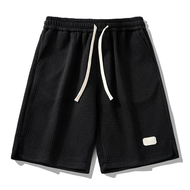 Summer Casual Men Brown Gray Running Shorts Jogging Short Pants Wave Pattern Solid Color Drawstring Loose Dry Gym Sports Shorts