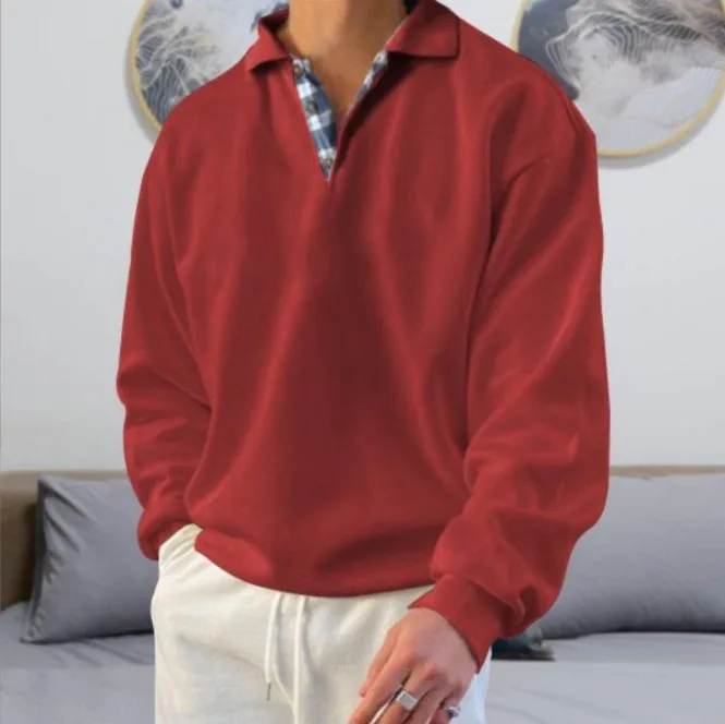 Vintage Men's Knitted Polo Shirt Solid Color Long Sleeve Sweatshirt Soft Lapel Layer Pullover Knitwear for Autumn Commuter