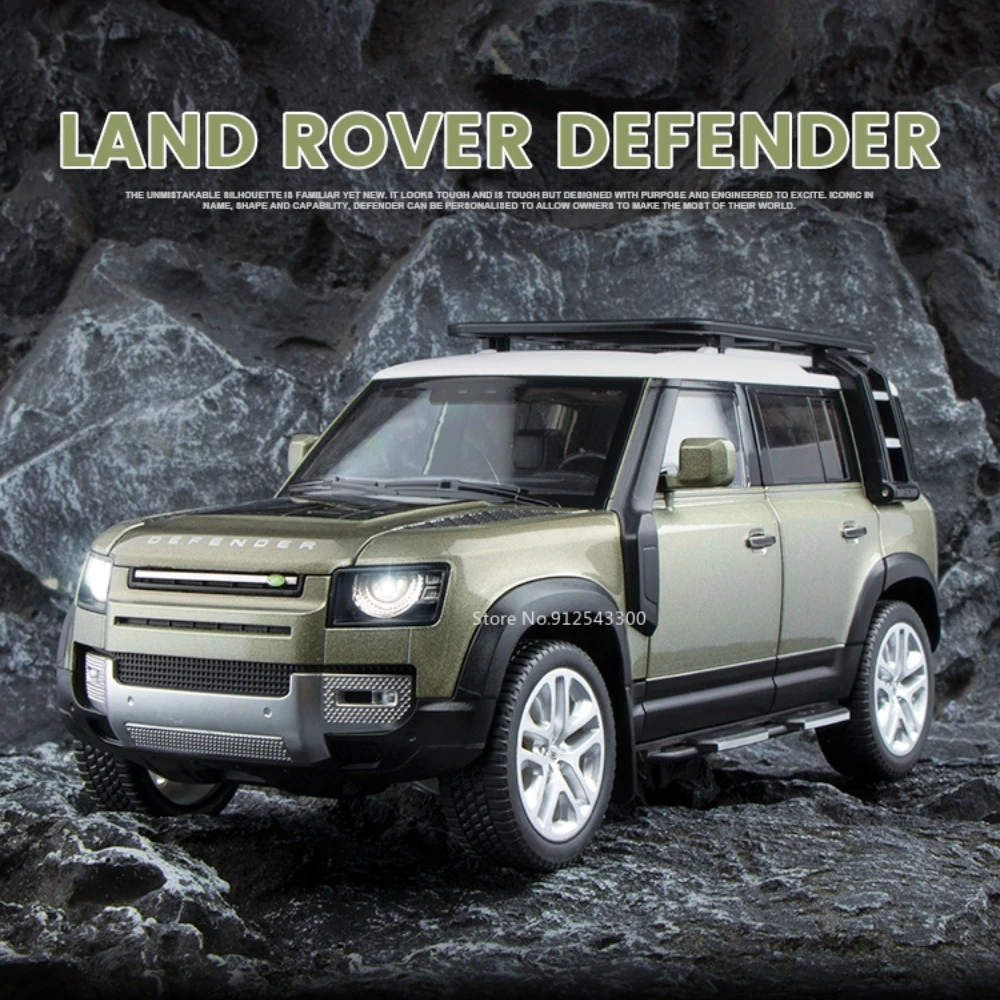 1/18 Range Rover Defender SUV Toy Car Model Alloy Diecast Simulation Off-road Vehicles Scale Model with Sound Light Toy for Kids