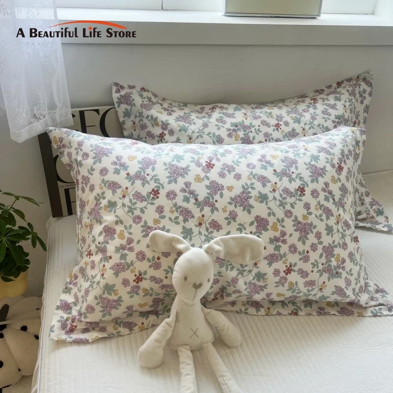 Korean Floral Pure Cotton Pillowcase, 100% Cotton, 40x60cm,48x74cm,50x80cm, Cushion Cover for Home, 1Pc