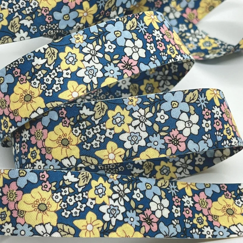 2.5-4cm Colorful Flowers Printed Fabrics Ribbon 3Yards For DIY Craft Patchwork Bows Easter Wedding Deco Gift Floral Packing