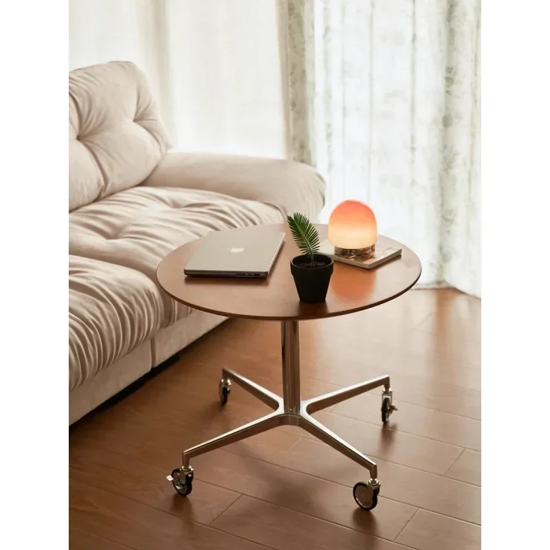 Nordic all solid wood coffee work table, stainless steel negotiation table, movable coffee table Dynamic Island round table
