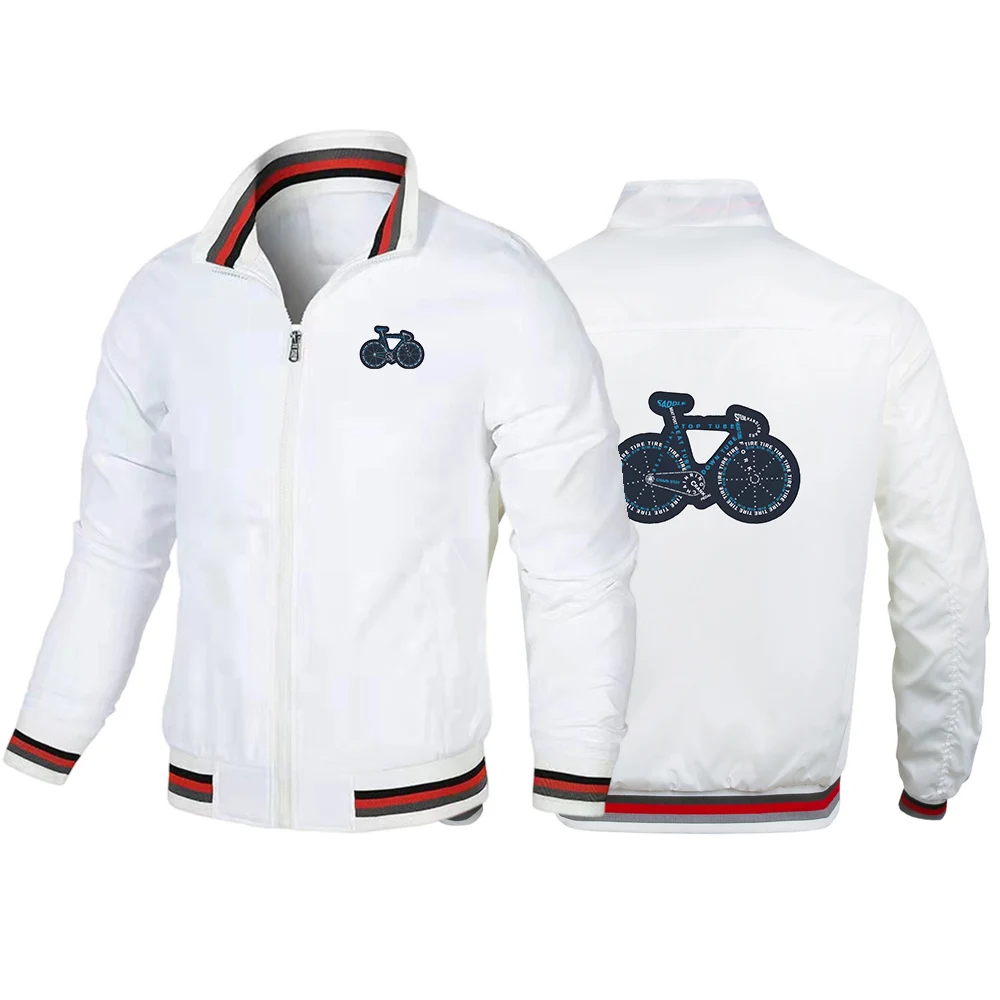 Bicycle Anatomy Shirt Cute Cycling Is Life Men's Stand Collar Zipper Striped Design Jacket Spring Autumn Fashion Sports Coat