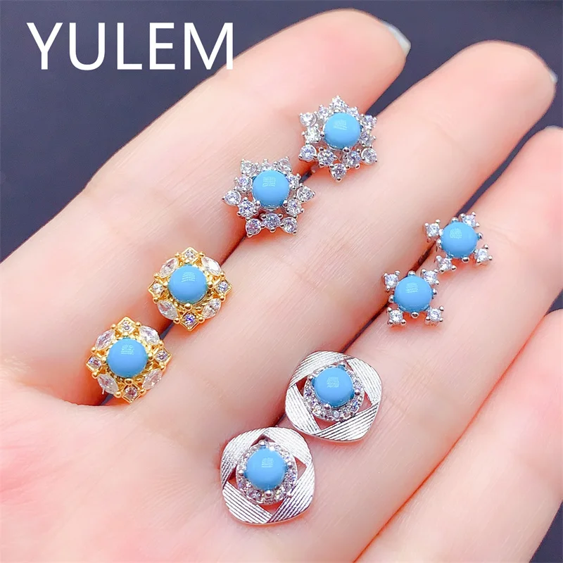 

Siver 925 Natural 4mm Turquoise Ear Buckle Natural Earrings Wear Valentine's Day Birthday Gift Spot Wholesale