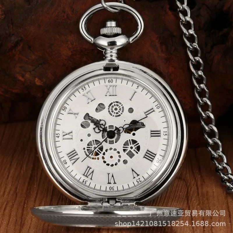 Roman Literal Big Pocket Watch, Manipulador Manual, Movimento Mecânico, Oco Epoxy Prata, Em Estoque, Venda Direta, Novo