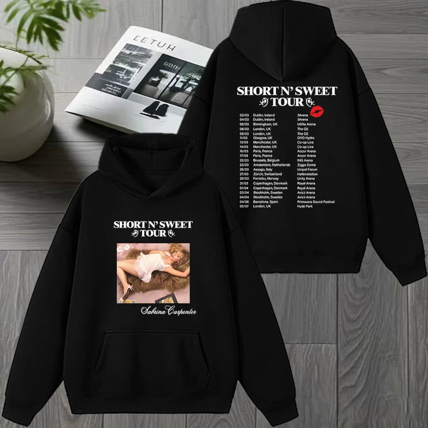 سابرينا كاربنتر 2025 جولة أوروبية مزدوجة الوجهين مطبوعة الشتاء هوديي الرجال النساء موضة Y2k البلوز للجنسين بلوزة من الصوف