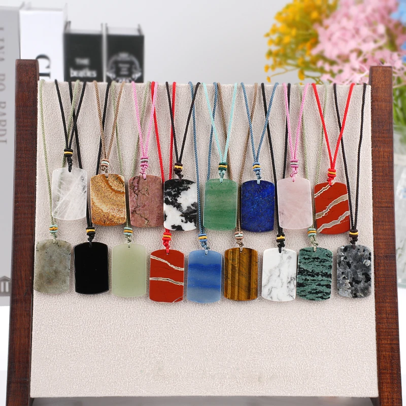 الأزرق افينتورين 25x40 مللي متر مربع حجر قلادة المنسوجة قلادة كريستال حُليات المجوهرات المرأة عيد الحب حفلة هدية صديق