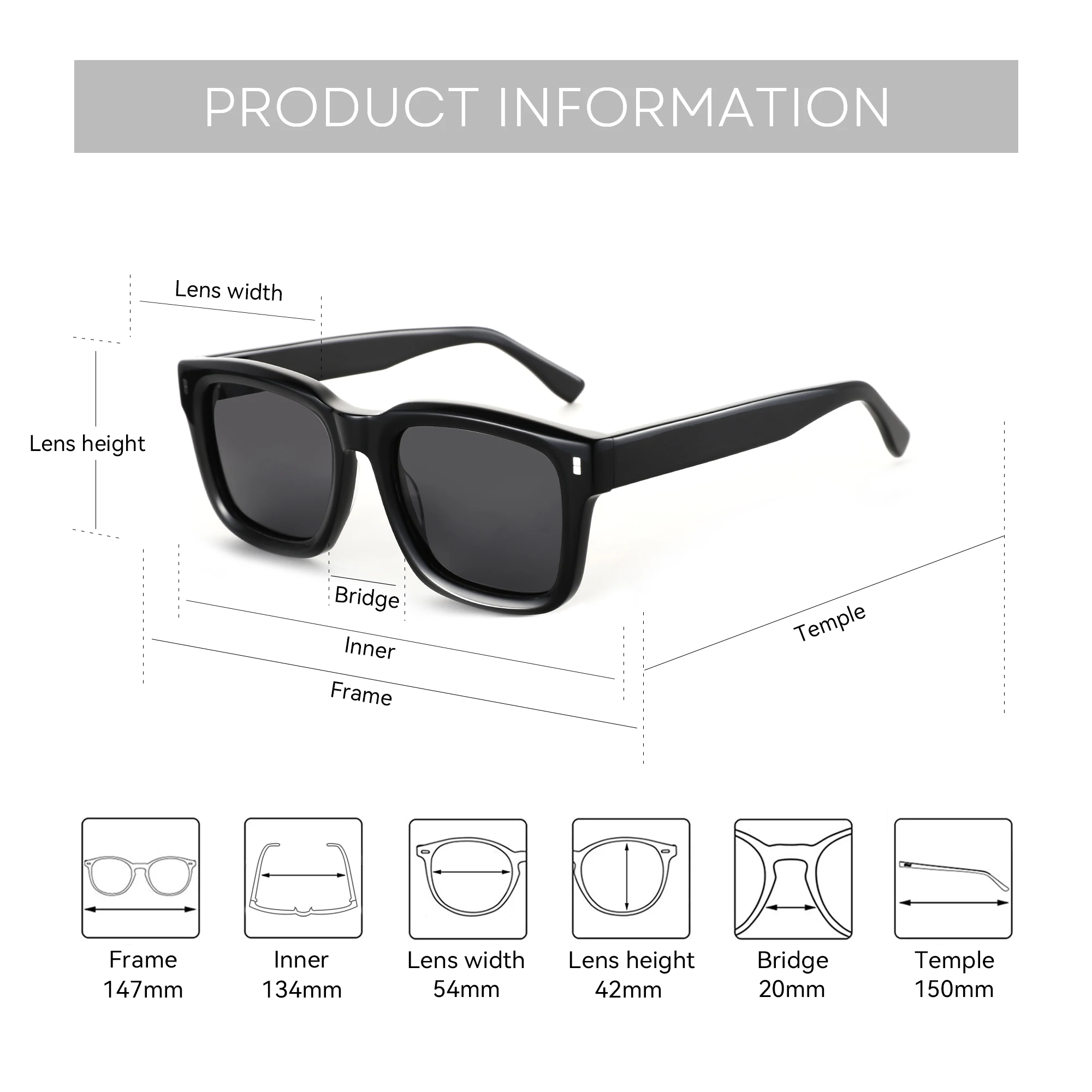 BLUEMOKY Handmade Acetate Square Prescription Sunglasses Custom, Men Full Frame UV400 Polarized, Correct Multifocal Myopia