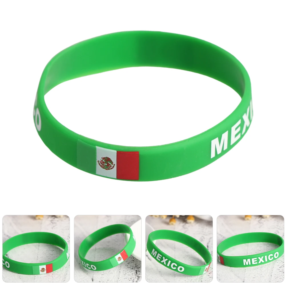 Bracciale in silicone con bandiera del paese da 4 pezzi, verde, braccialetto sportivo durevole del Messico, elastico regolabile per eventi di calcio