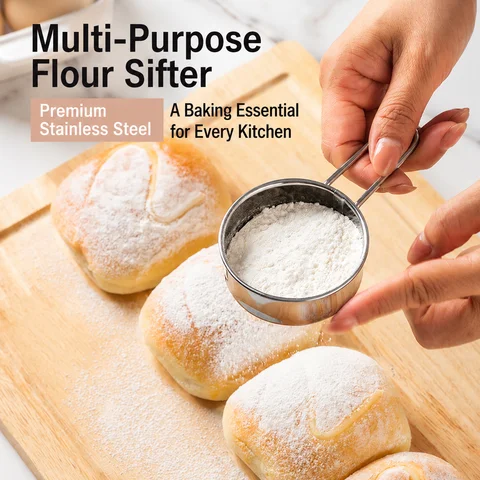 Stainless steel handheld mini flour sifter  powdered sugar sifter  cocoa powder shaker  baking tool mesh strainer