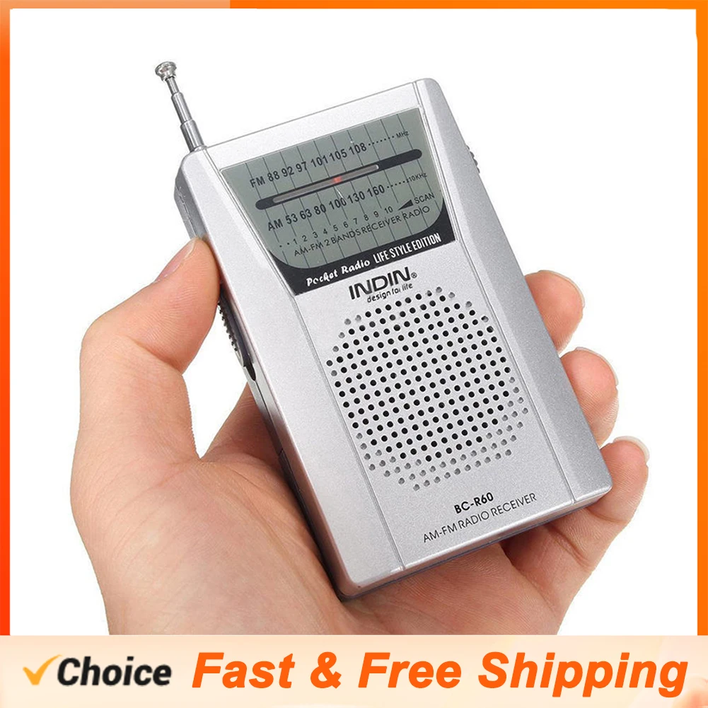 BC-R60 Pocket Radio AM FM Battery Operated Portable Radio With Telescopic Antenna Earphone Jack For Indoor Outdoor