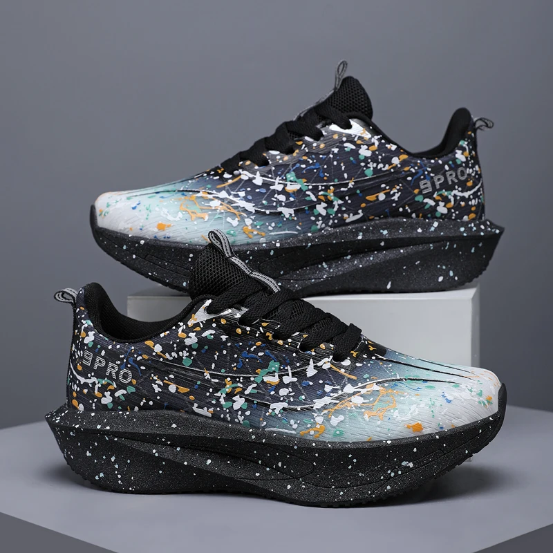 Men Breathable Carbon Plate Shock Absorbing Running Shoes, Couple Style Lightweight Fashion Non-Slip Track Training Sneakers, Ca