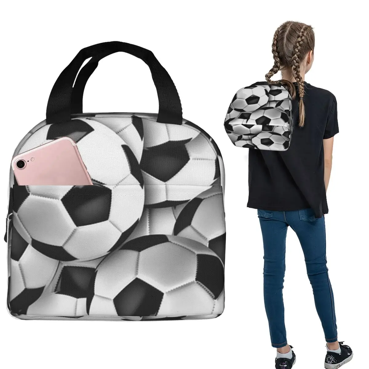 

Soccer Football Lunch Bags Insulated Bento Box Portable Lunch Tote Leakproof Picnic Bags for Woman Girl School