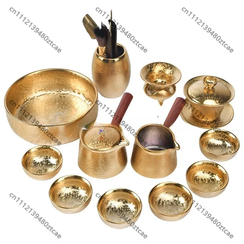 

Variegated Gilded Ceramic Jianzhan Tea Set, Tianmu Kung Fu Teapot Cup Combo, Household Office Retro Ceramic Tea Brewing Kit