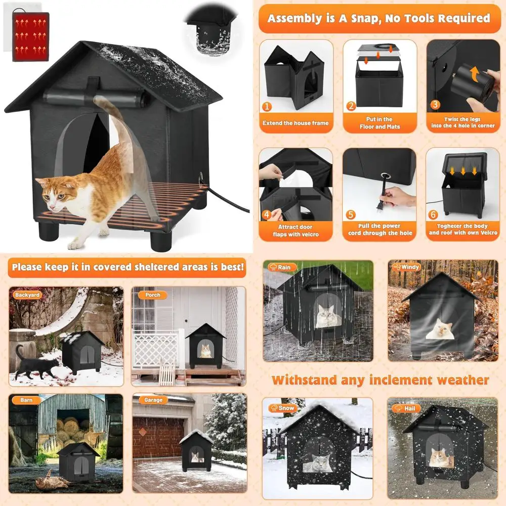 

Elevated Insulated Outdoor Cat House with Heating Mat for Winter, Weatherproof Shelter for Stray Kittens and Small Animals