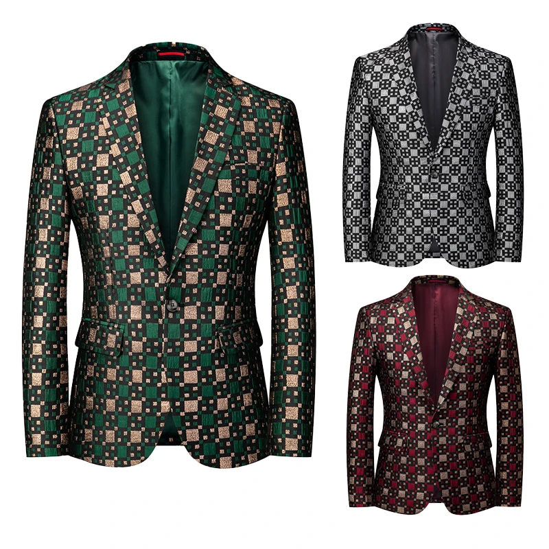 

Мужской приталенный пиджак в французском стиле, серебристый, 2026 года, для банкетов/вечеринок, красный/зеленый, деловой повседневный костюмный пиджак