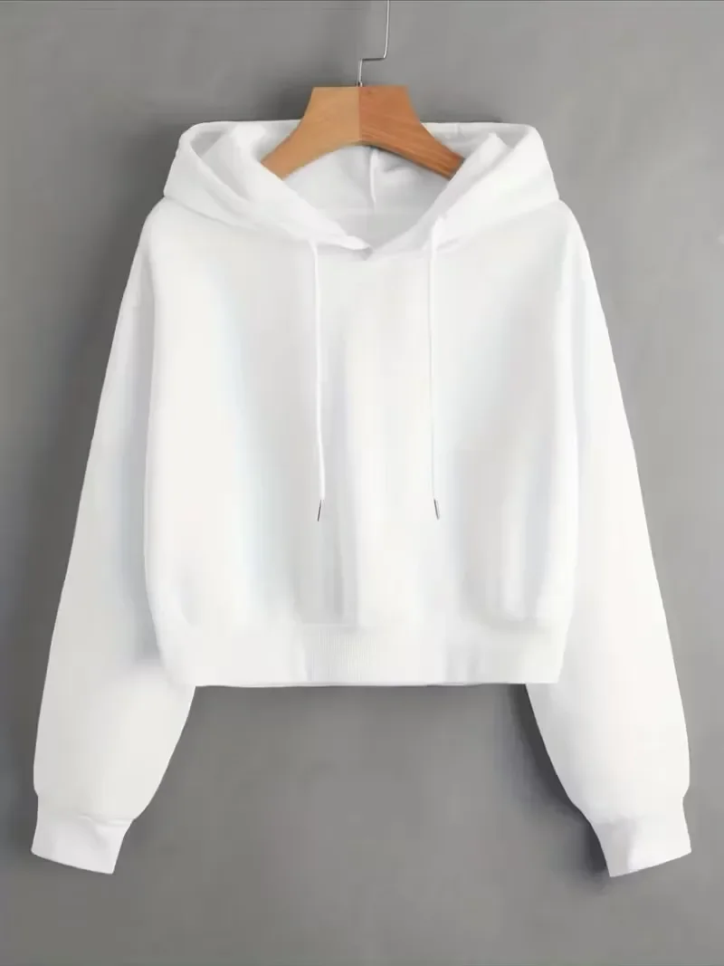Street-Style Einfarbiger Herbst-Winter Crop-Sweatshirt Hoodie Y2k Sweatshirts Mode Lässiger Stil Kleidung – Detail 3