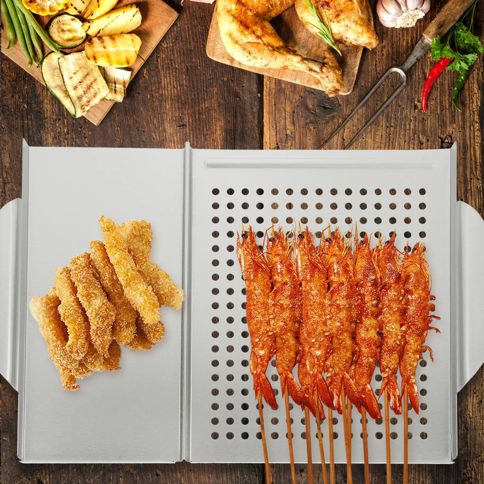 

Easy to Store Barbecue Plate Grilling Trays Bbq Accessories Tools Utensils for Griddle Pan