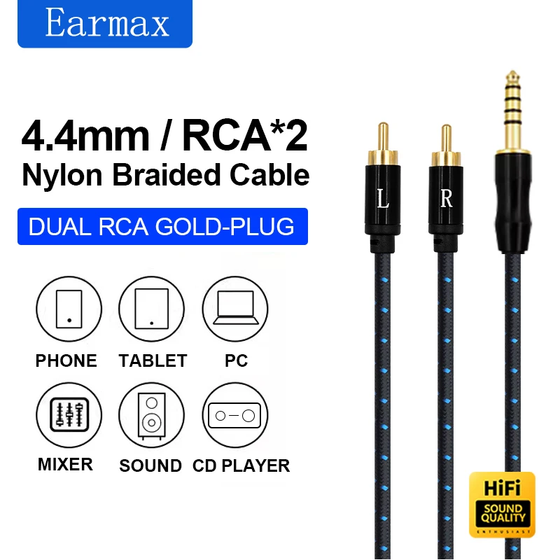 Zbalansowany kabel 4,4 mm do 2RCA dla zbalansowanego odtwarzacza Konsola miksująca audio Wzmacniacz Kabel HIFI Pojedynczy kryształ Miedź w nylonowym oplocie — zdjęcie produktu 6