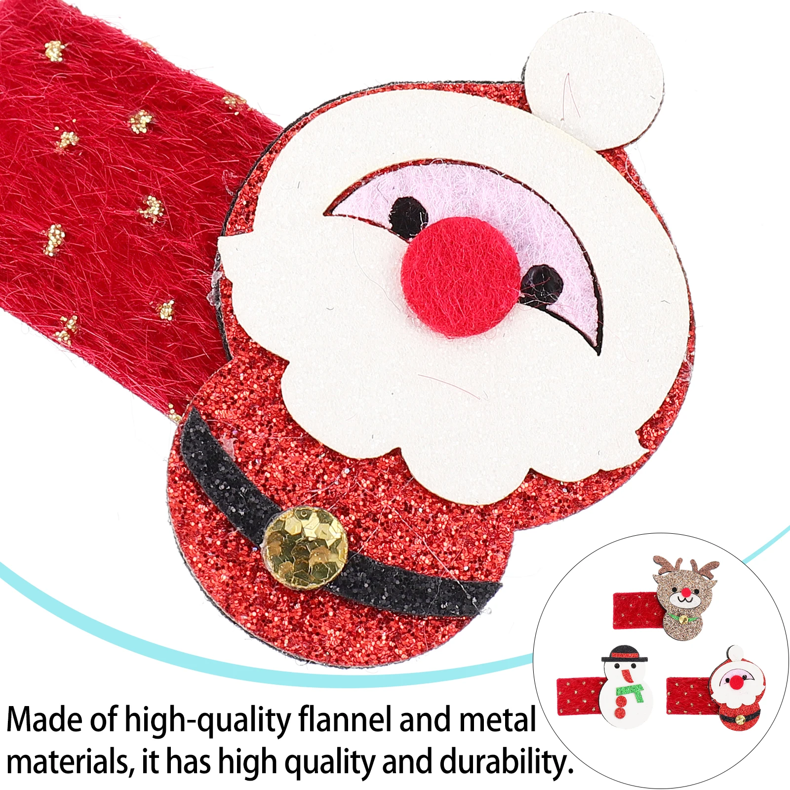 

3pcs Christmas Hair Clips Flannel Sequin Metal Child Barrettes Holiday Adorable Pins Hair Accessories Party Decor