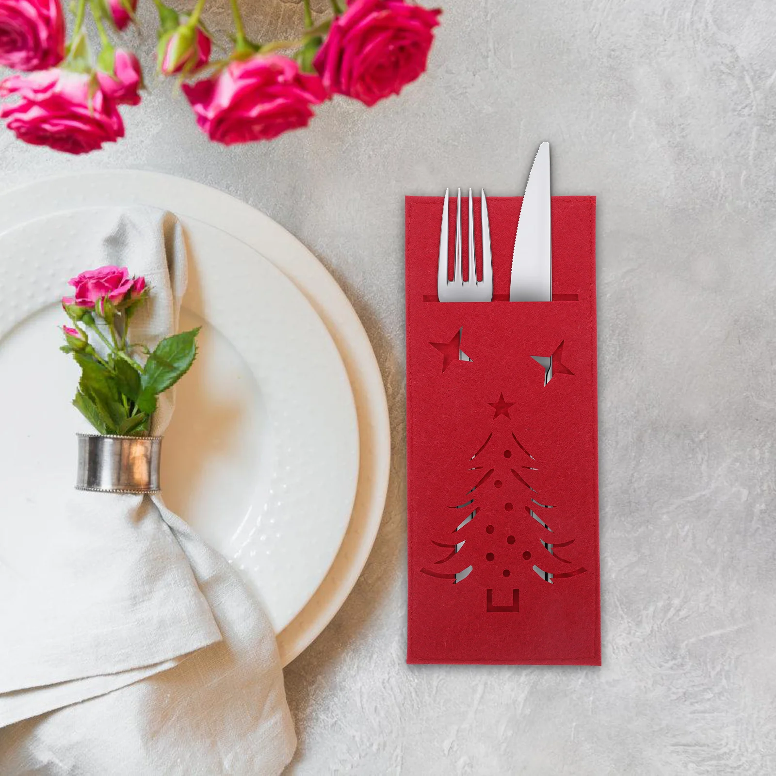 

4 Pcs Christmas Cutlery Bag Silverware Holder Pocket Small Holders Felt Cloth Knife and Fork Protective Cover