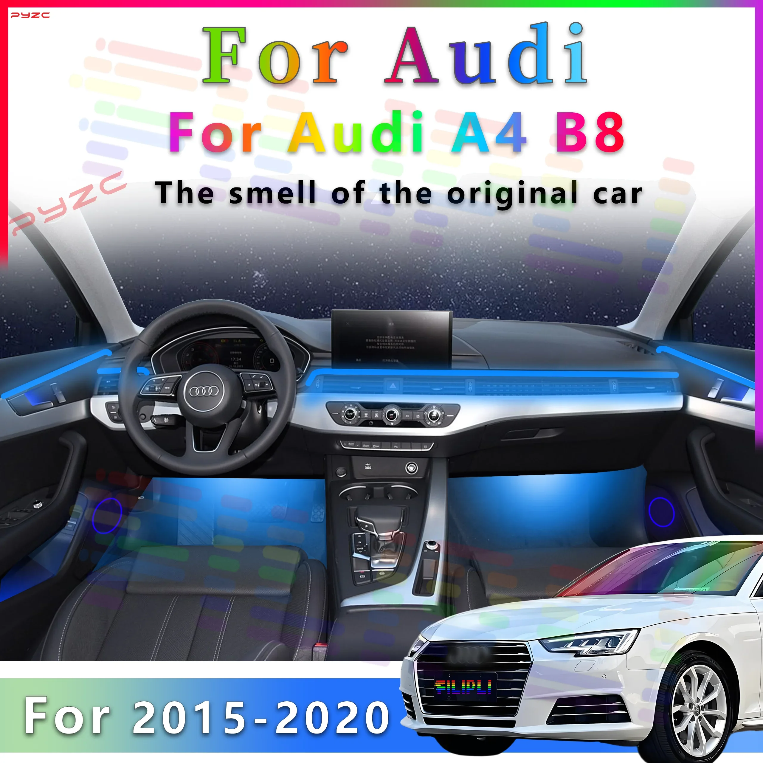 

Для Audi A4 B8 2015-2020 декоративная атмосферная лампа 64/128 цветов RGB симфонический автомобильный окружающий свет внутренняя акриловая направляющая светодиодная лента