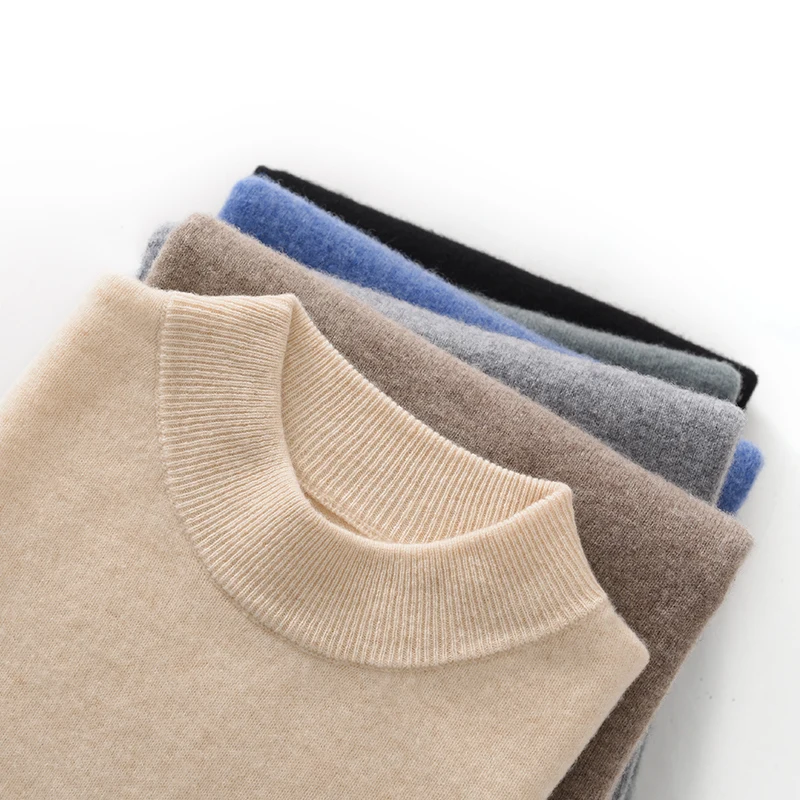 

Half Turtleneck100% Wool Knitwear Sweater New Autumn/Winter Mock Neck Sweatshirts Solid Pullovers Man Brand Casual Mens Clothing